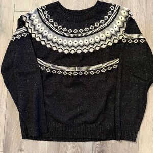 Elegant Nordic Patterned Black Sweater